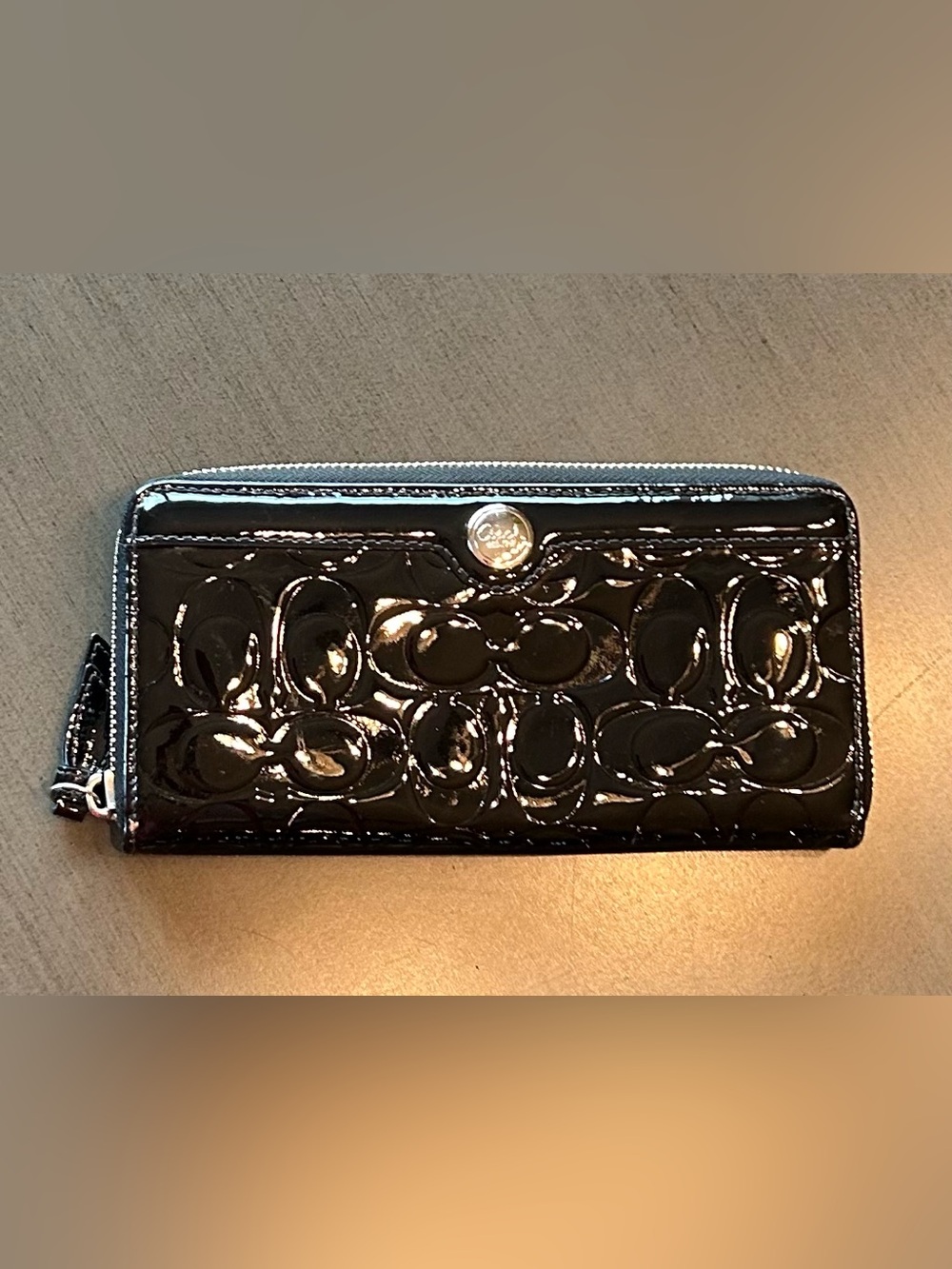 Coach Patent Leather Signature Continental Wallet - Black